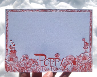 Poppy Garden Custom Letterpress Thank You Notecard or Personal Stationery