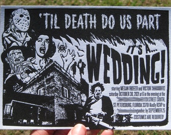 Horror Movie Poster Letterpress Wedding Invitation (customizable with your favorite characters!)