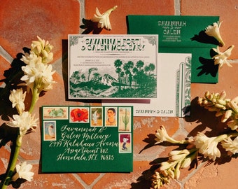 Vintage Mexico Letterpress Wedding Invitation Suite