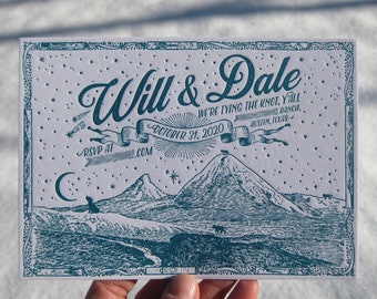 Wolves in the Mountains Letterpress Wedding Invitations