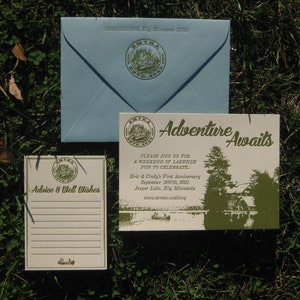 Vintage Camp Letterpress Wedding or Birthday Invitation Suite