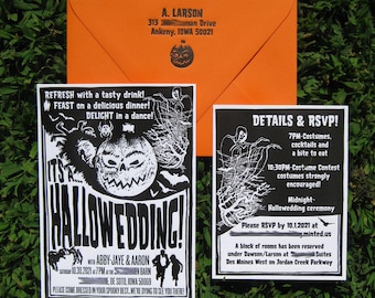 Retro Halloween Horror Letterpress Wedding Invitation Suite