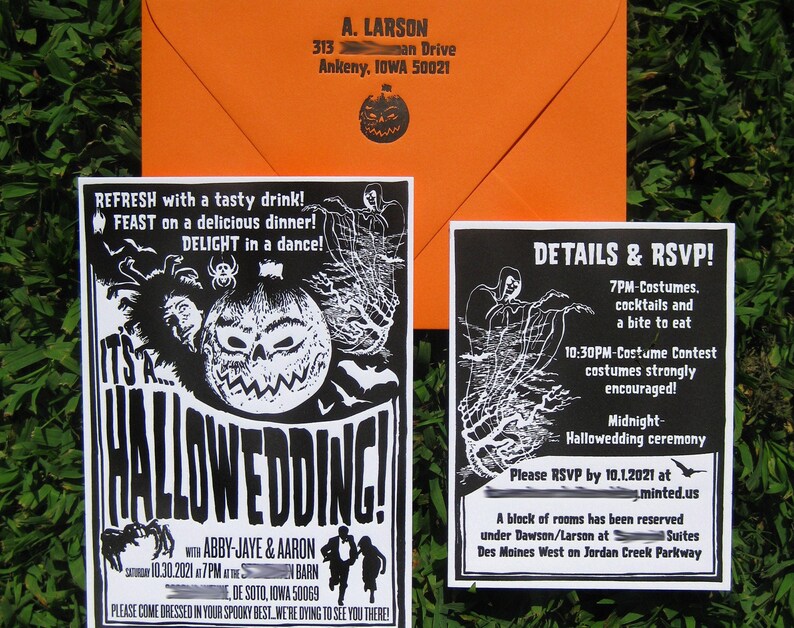 Retro Halloween Horror Letterpress Wedding Invitation Suite