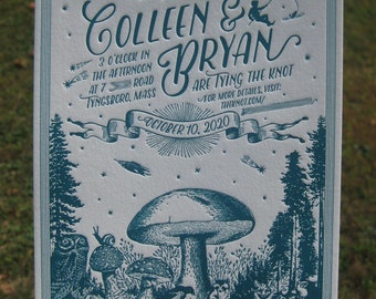 Mystical Flora & Fauna Letterpress Wedding Invitations