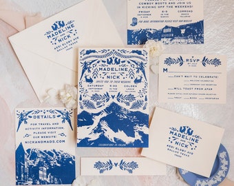 Mountain Wonders Custom Letterpress Wedding Invitation Suite