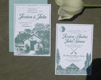 Southern Chic Wedding Letterpress Invitation Suite (with Custom Venue)