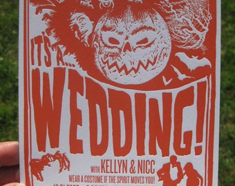 Retro Halloween Sci-fi Letterpress Wedding Invitations