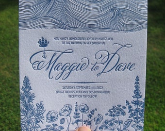 Seaside Garden Custom Letterpress Wedding Invitations