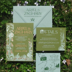 Stunning Vintage Book Cover Inspired Foil & Letterpress Wedding Invitation Suite
