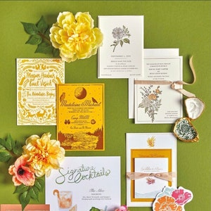 The Adventure Begins Folk Rustic Letterpress Wedding Invitation Suite as seen in Engaged Magazine image 1