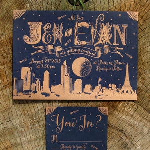 Customizable City Skyline Letterpress Wedding Invitation Suite image 1