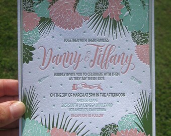 LA Succulents Letterpress Wedding Invitation Suite