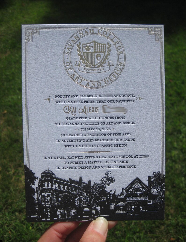 College Crest Custom Letterpress Graduation Announcements (customizable ...
