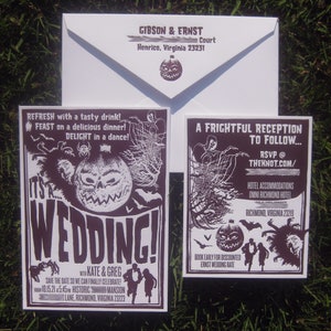 Halloween Retro Sci-fi Letterpress Wedding Invitation Suite