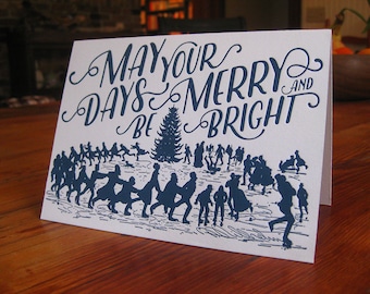 Ice Skaters Delight Letterpress Holiday Card Set of 20