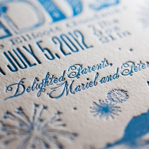 Fireworks at Night July 4th Letterpress Custom Birth Announcements image 3
