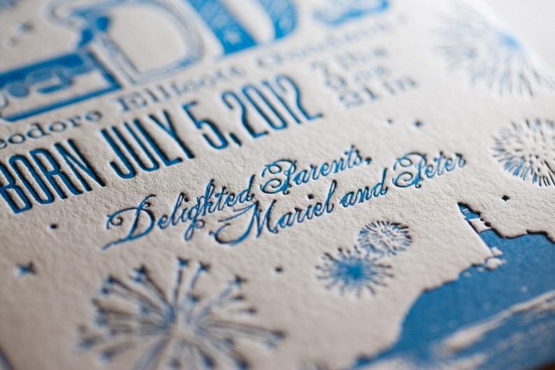 Fireworks at Night July 4th Letterpress Custom Birth Announcements image 3