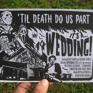 Horror Movie Poster Letterpress Wedding Invitation (customizable with your favorite characters!)