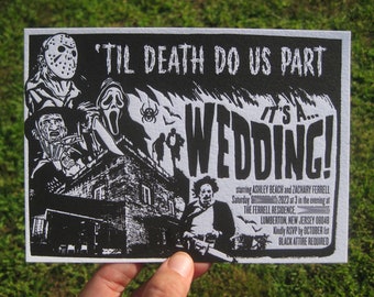 Horror Movie Poster Letterpress Wedding Invitation (customizable with your favorite characters!)