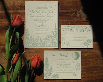 Rosemary & Basil Custom Letterpress Wedding Invitation Suite