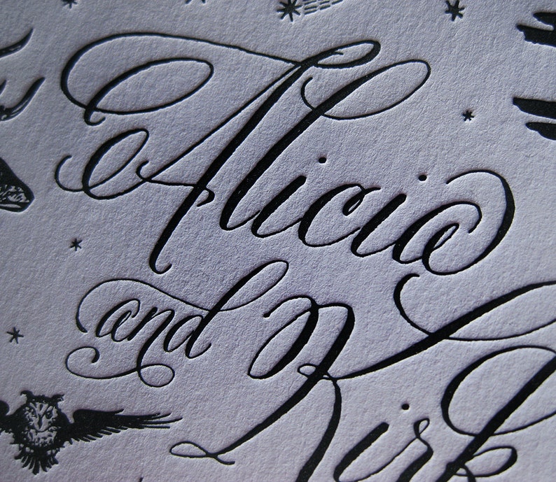 Nighttime in Nature Custom Letterpress Wedding Invitation Suite image 3