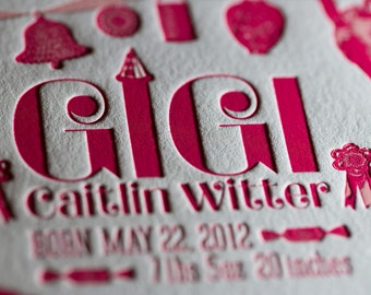 Kangaroo Party Letterpress Birth Announcements with photo