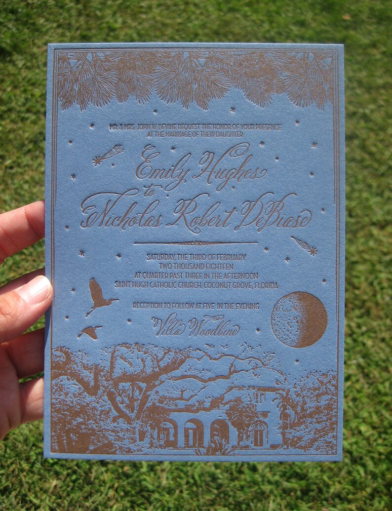 Miami Palms Letterpress Wedding Invitation Suite Etsy