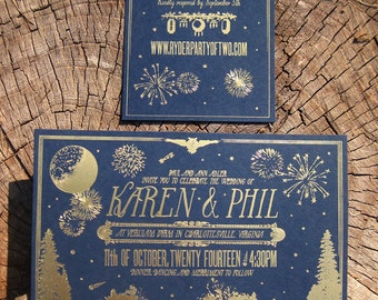 Golden Moonlight Nighttime Chic Gold Foil Wedding Invitation Suite