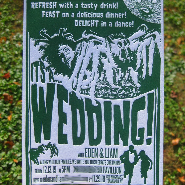 Retro Sci-fi Horror Letterpress Wedding Invitations