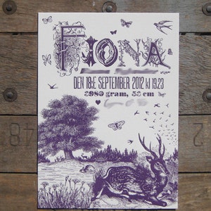 Summer Woodland Creatures Custom Design Letterpress Birth Announcements