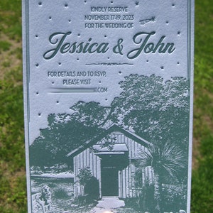 Southern Chic Wedding Letterpress Invitation Suite with Custom Venue image 2