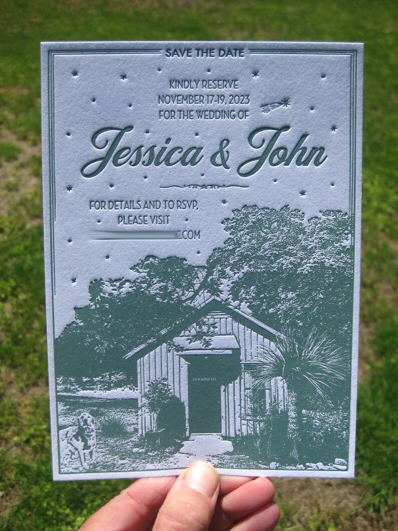 Southern Chic Wedding Letterpress Invitation Suite with Custom Venue image 2
