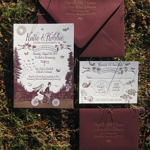 Moonlit Bike Ride Letterpress Wedding Invitation Suite