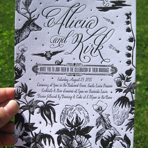 Nighttime in Nature Custom Letterpress Wedding Invitation Suite image 2