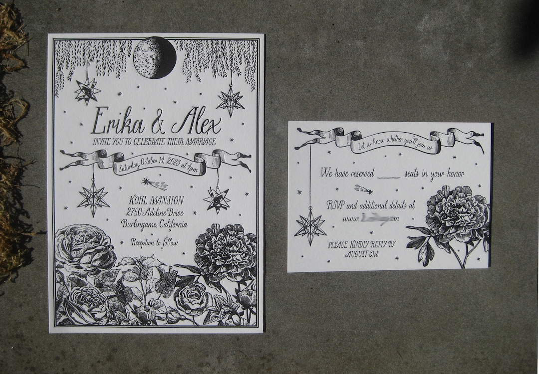 Roses Peonies Custom Letterpress Wedding Invitation Suite