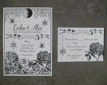 Roses & Peonies Custom Letterpress Wedding Invitation Suite