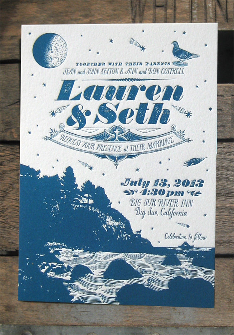 Ocean & Nature Wedding Custom Letterpress Wedding Invitation Suite image 4