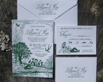 Spring Romance Letterpress Wedding Invitation Suite