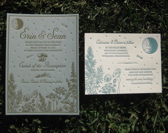 Rosemary & Basil Custom Letterpress Wedding Invitation Suite