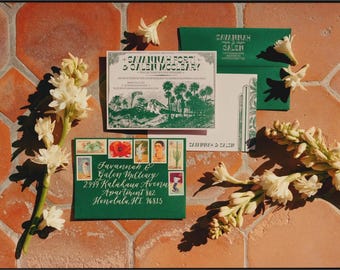 Vintage Mexico Letterpress Wedding Invitation Suite