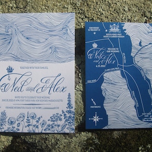 Seaside Garden Custom Letterpress Wedding Invitations