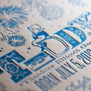 Fireworks at Night July 4th Letterpress Custom Birth Announcements image 2