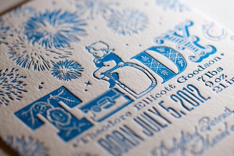 Fireworks at Night July 4th Letterpress Custom Birth Announcements image 2