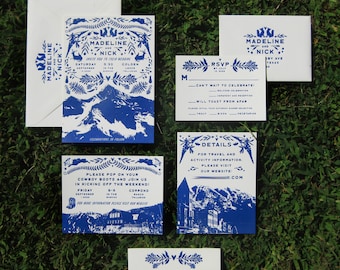 Mountain Wonders Custom Letterpress Wedding Invitation Suite