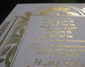 Palm Tree Tropics Stunning Letterpress Wedding Invitation Suite