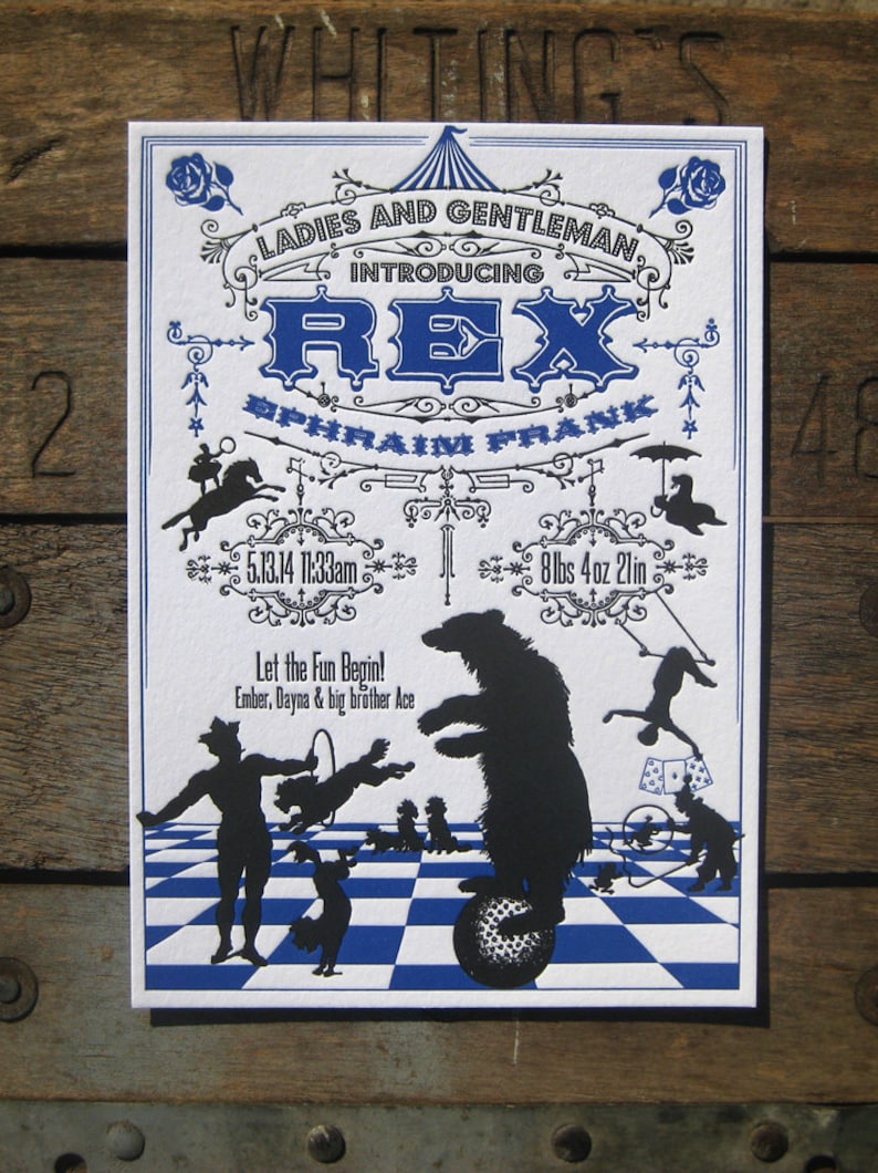 Vintage Circus Poster Custom Letterpress Birth Announcements !Mesmerizing!
