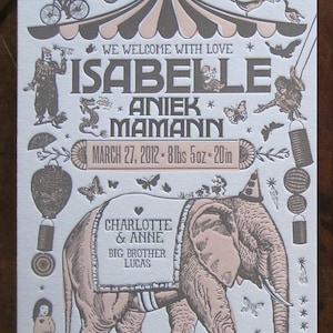 Vintage Circus Custom Letterpress Birth Announcement & Thank You Card Suite image 2