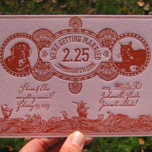 Royal Love Custom Letterpress Wedding Invitations (with custom pet portraits)