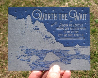 Ocean & Nature Wedding Custom Letterpress Postponement Card