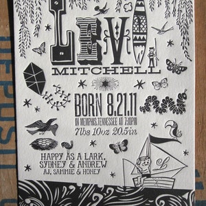 Sunny Summer Afternoon Custom Design Letterpress Birth Announcements image 1